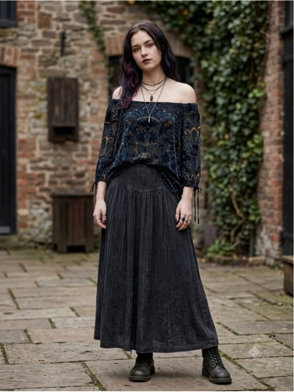 Velvet Burnout Top Blouse Large Blue Gold Fairy Grunge Whimsigoth Ethereal